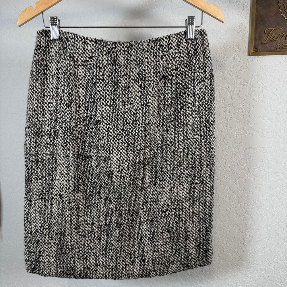 Women's Brooks Brothers Black Cream Tweed Straight Pencil Skirt Size 4